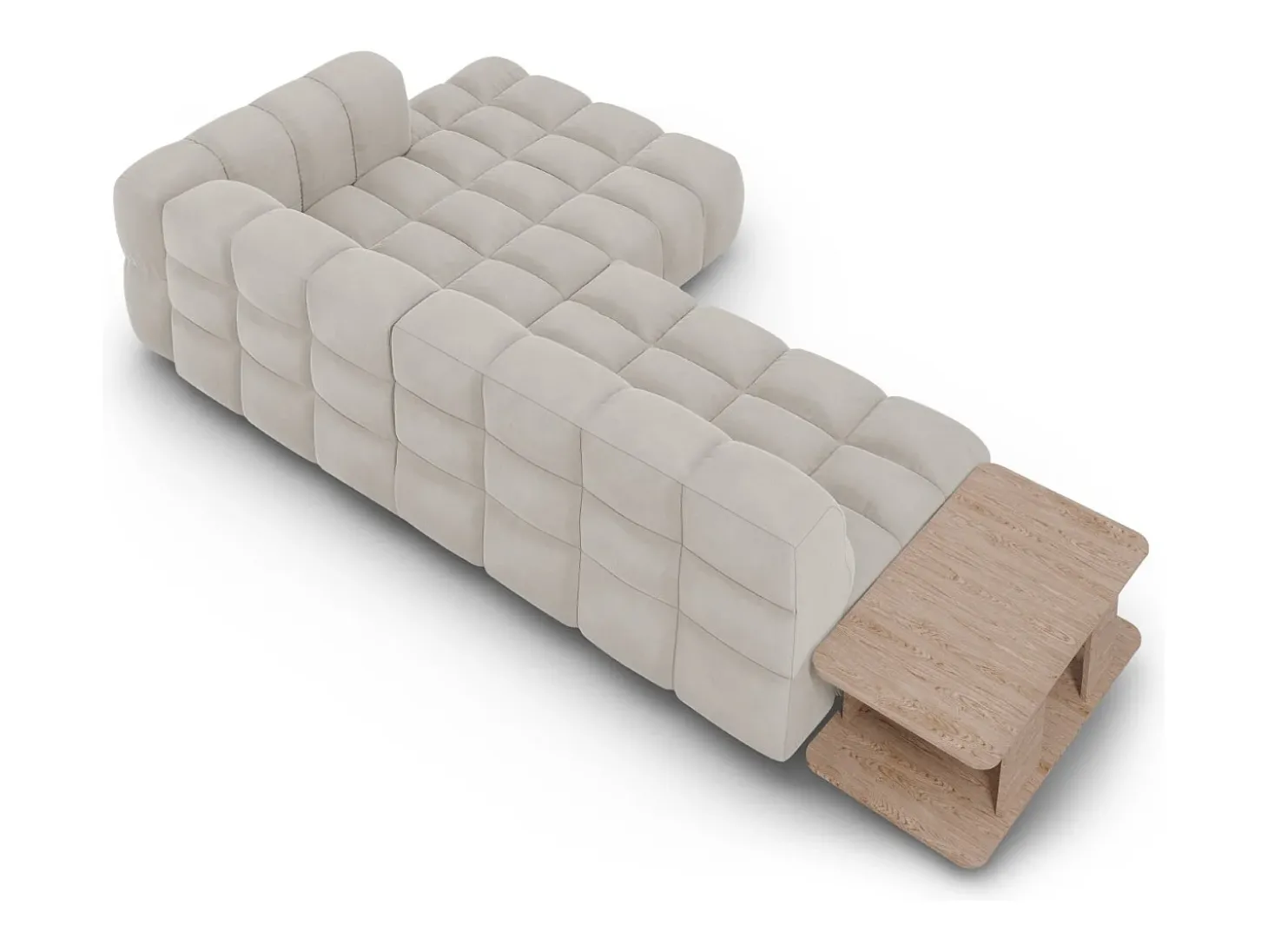 Cosmopolitan Design - Sofá modular de canto direito "Sky" 4 lugares em veludo bege claro - 297x162x75cm