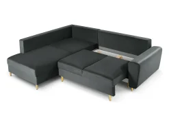 Cosmopolitan Design - Sofá convertível de canto esquerdo com caixa de arrumação "Kyoto" 5 lugares em veludo cinza escuro - 243x194x88cm