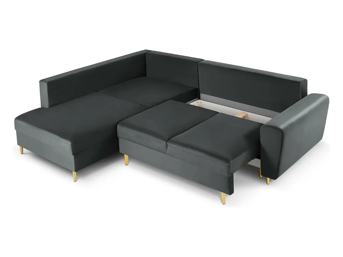 Cosmopolitan Design - Sofá convertível de canto esquerdo com caixa de arrumação "Kyoto" 5 lugares em veludo cinza escuro - 243x194x88cm