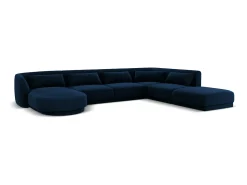 Cosmopolitan Design - Sofá de canto direito panorâmico "Tulum" 6 lugares em veludo azul real - 330x255x70cm