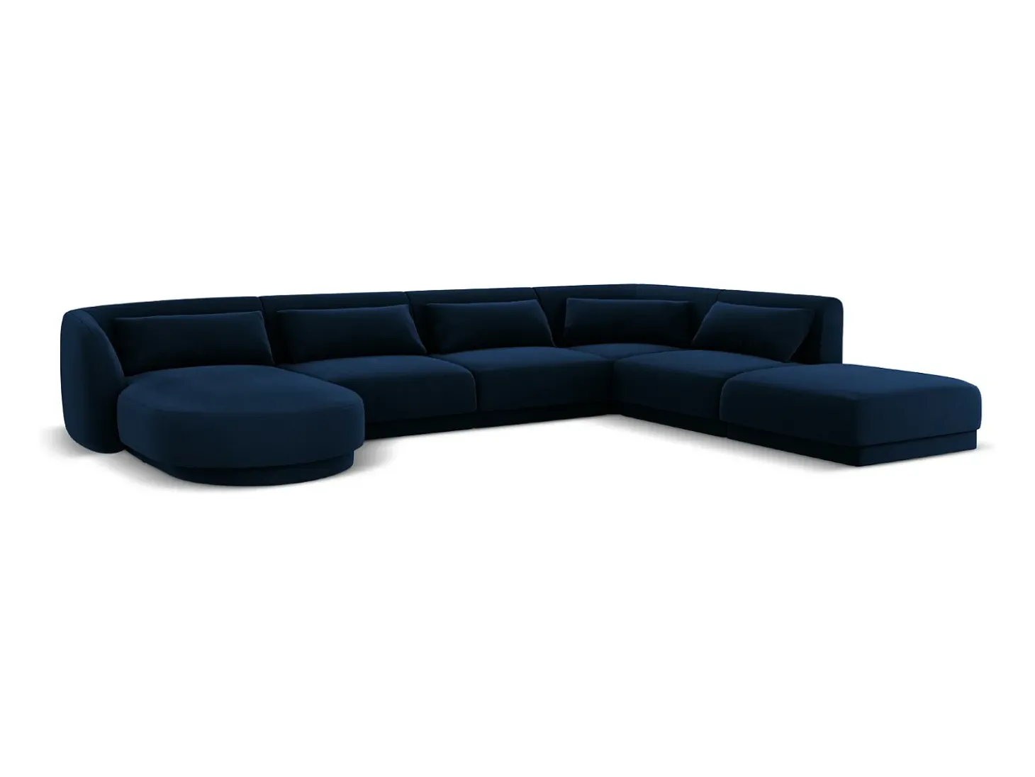 Cosmopolitan Design - Sofá de canto direito panorâmico "Tulum" 6 lugares em veludo azul real - 330x255x70cm
