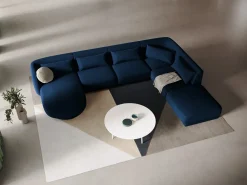 Cosmopolitan Design - Sofá de canto direito panorâmico "Tulum" 6 lugares em veludo azul real - 330x255x70cm