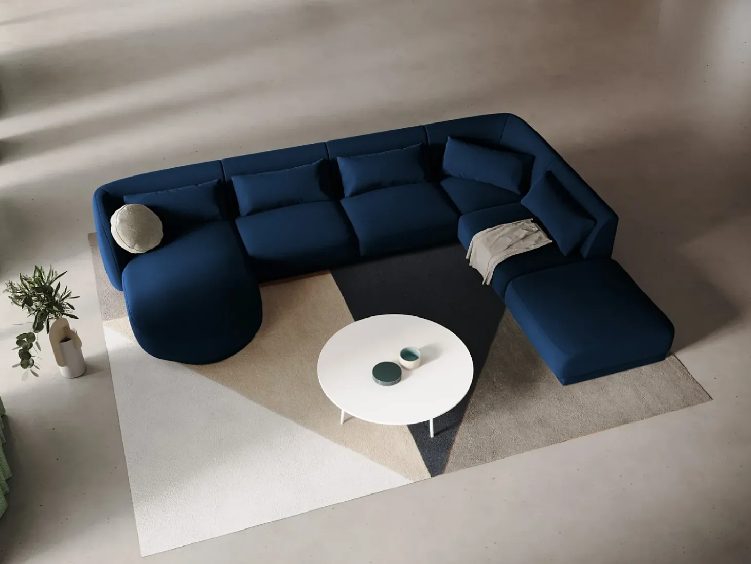 Cosmopolitan Design - Sofá de canto direito panorâmico "Tulum" 6 lugares em veludo azul real - 330x255x70cm