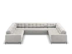 Cosmopolitan Design - Sofá panorâmico "Bali" 9 lugares em veludo prata - 327x256x75cm