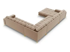Cosmopolitan Design - Sofá de canto direito panorâmico "Bali" 7 lugares em veludo bege - 327x256x75cm