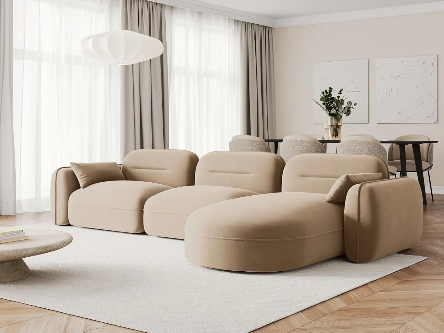 Cosmopolitan Design - Sofá modular de canto direito "Sydney" 4 lugares em veludo areia - 320x165x70cm