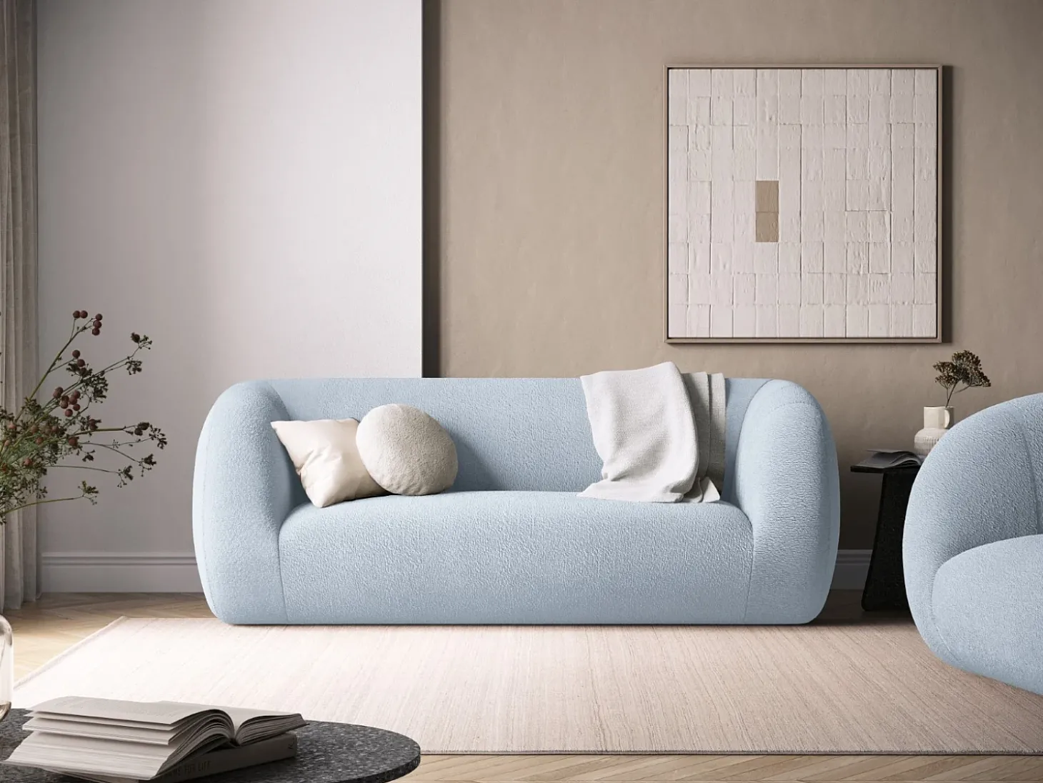 Cosmopolitan Design - Sofá "Essen" 2 lugares em tecido bouclé azul claro - 210x95x86cm