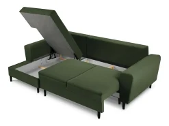 Cosmopolitan Design - Sofá convertível de canto esquerdo com caixa de arrumação "Kyoto" 4 lugares em veludo cotelê verde garrafa - 241x145x88cm