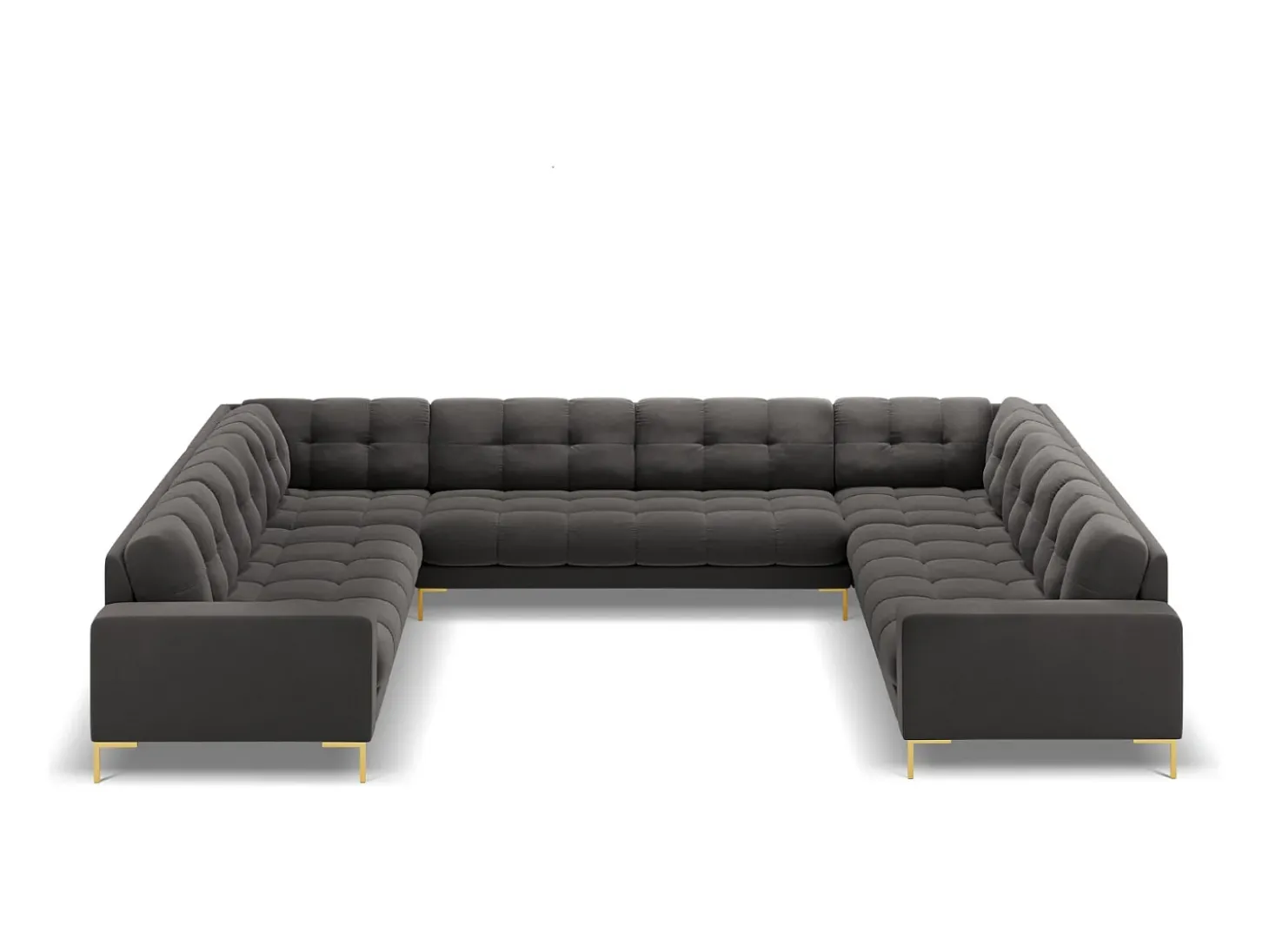 Cosmopolitan Design - Sofá panorâmico "Bali" 9 lugares em veludo cinza escuro - 327x256x75cm