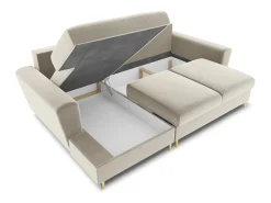 Cosmopolitan Design - Sofá convertível de canto esquerdo com caixa de arrumação "Kyoto" 4 lugares em veludo bege claro - 241x145x88cm