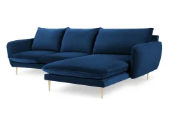 Cosmopolitan Design - Sofá de canto direito "Vienna" 5 lugares em veludo azul real - 255x170x95cm