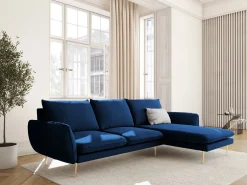 Cosmopolitan Design - Sofá de canto direito "Vienna" 5 lugares em veludo azul real - 255x170x95cm