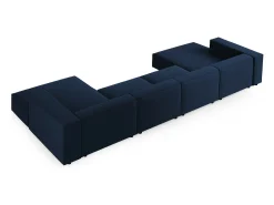 Cosmopolitan Design - Sofá panorâmico "Arendal" 6 lugares em veludo azul real - 364x166x70cm