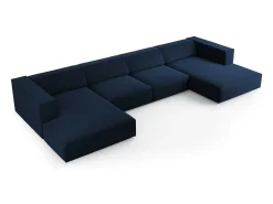Cosmopolitan Design - Sofá panorâmico "Arendal" 6 lugares em veludo azul real - 364x166x70cm