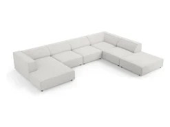 Cosmopolitan Design - Sofá de canto direito panorâmico "Arendal" 7 lugares em tecido chenille cinza claro - 364x262x70cm