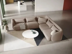 Cosmopolitan Design - Sofá de canto simétrico "Tulum" 5 lugares em veludo bege - 255x255x70cm