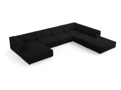 Cosmopolitan Design - Sofá de canto direito panorâmico "Arendal" 7 lugares em tecido chenille com efeito canelado preto - 364x262x70cm