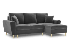 Cosmopolitan Design - Sofá convertível de canto direito com caixa de arrumação "Kyoto" 4 lugares em veludo cinza claro - 241x145x88cm