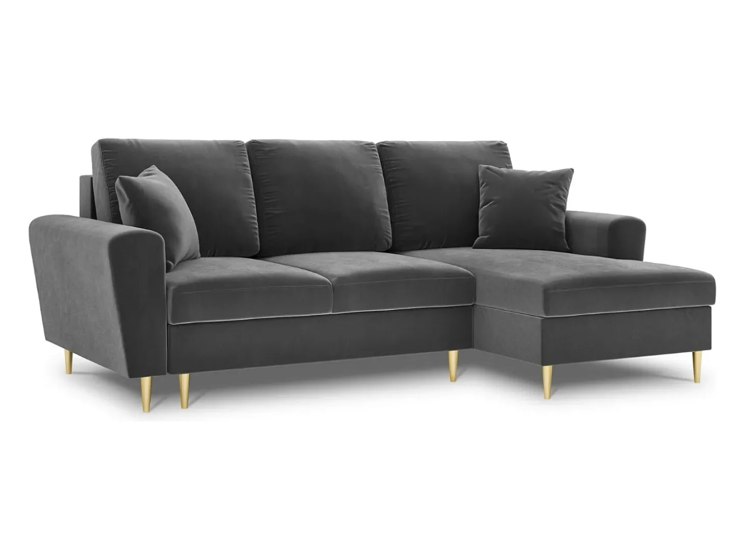 Cosmopolitan Design - Sofá convertível de canto direito com caixa de arrumação "Kyoto" 4 lugares em veludo cinza claro - 241x145x88cm