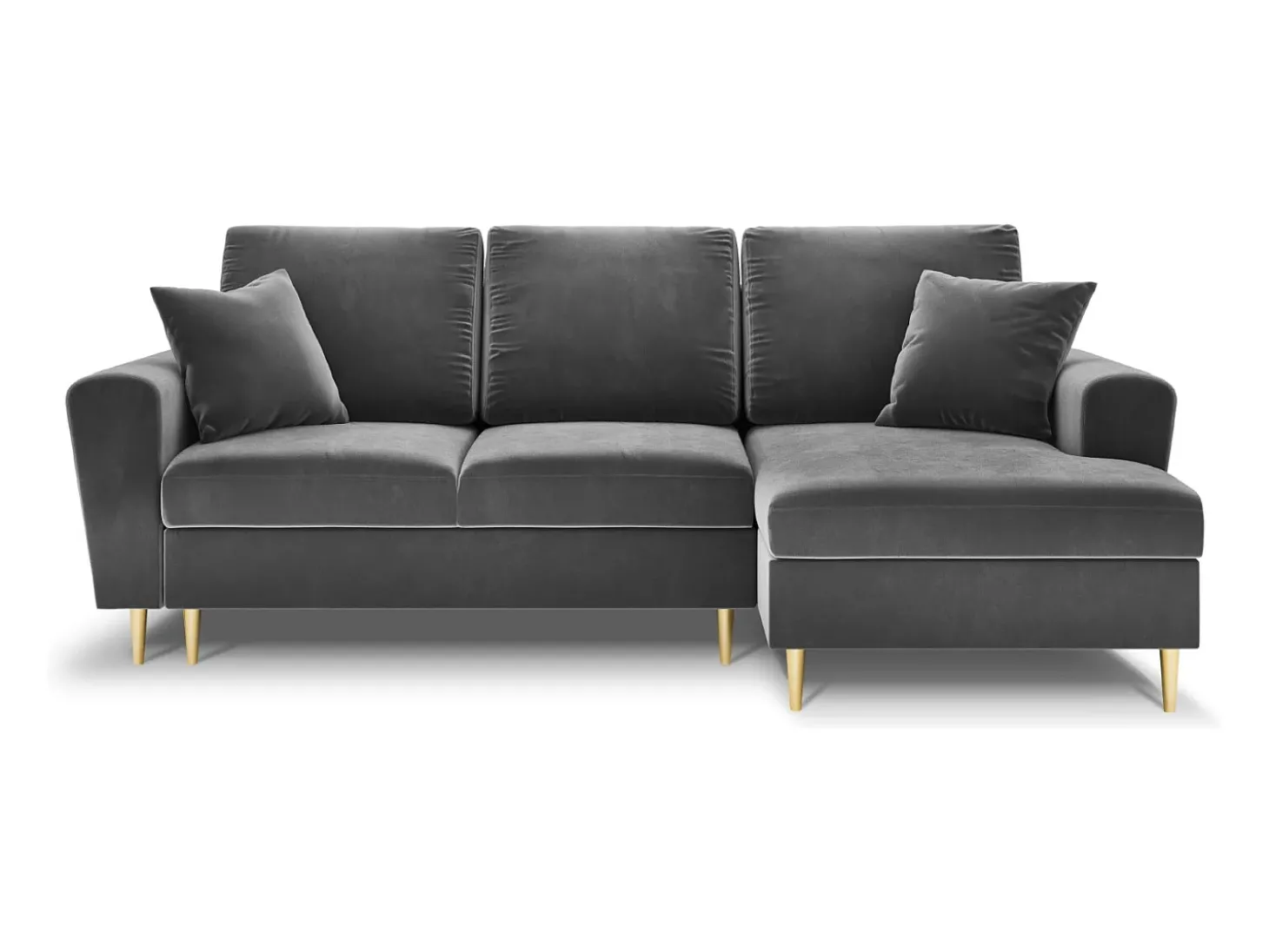 Cosmopolitan Design - Sofá convertível de canto direito com caixa de arrumação "Kyoto" 4 lugares em veludo cinza claro - 241x145x88cm