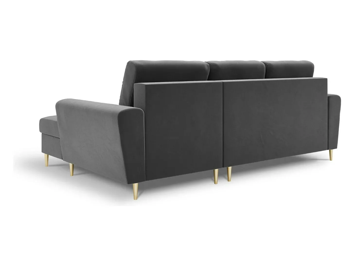 Cosmopolitan Design - Sofá convertível de canto direito com caixa de arrumação "Kyoto" 4 lugares em veludo cinza claro - 241x145x88cm