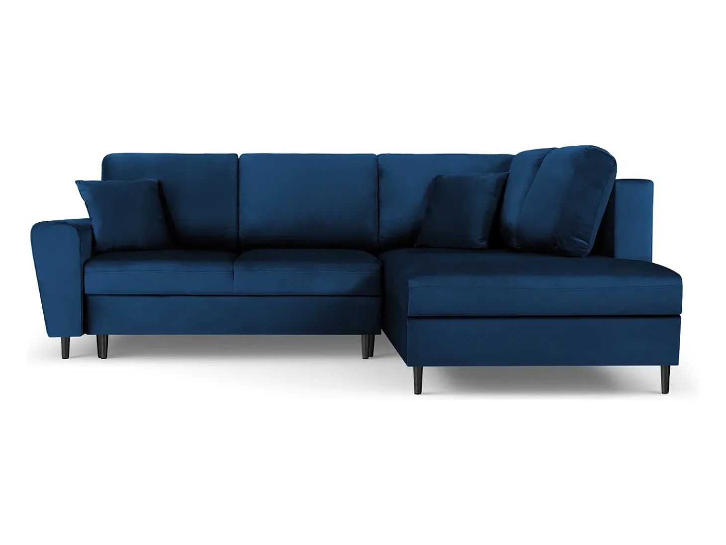 Cosmopolitan Design - Sofá convertível de canto direito com caixa de arrumação "Kyoto" 5 lugares em veludo azul real - 243x194x88cm