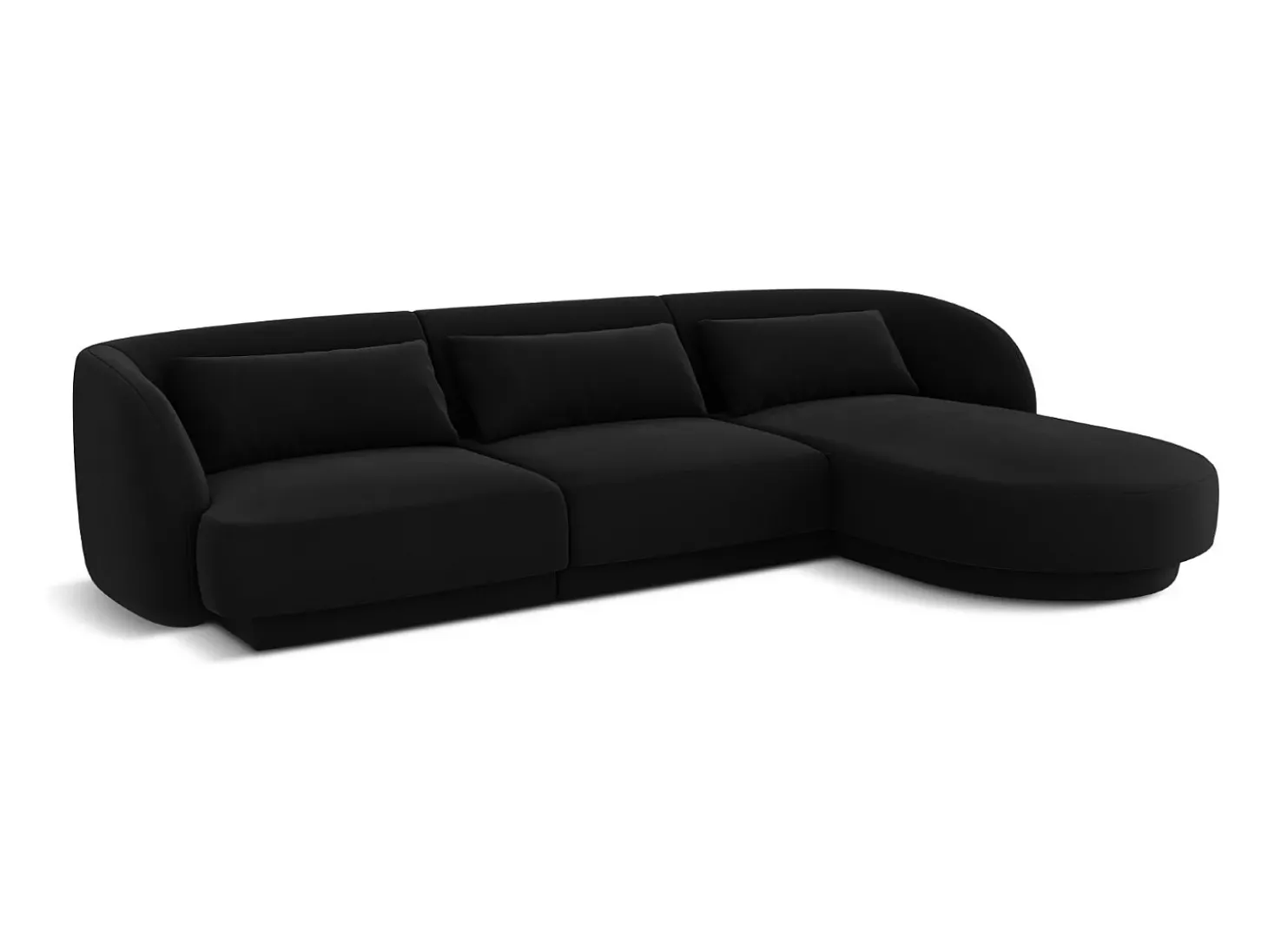 Cosmopolitan Design - Sofá de canto direito "Tulum" 4 lugares em veludo preto - 255x156x70cm