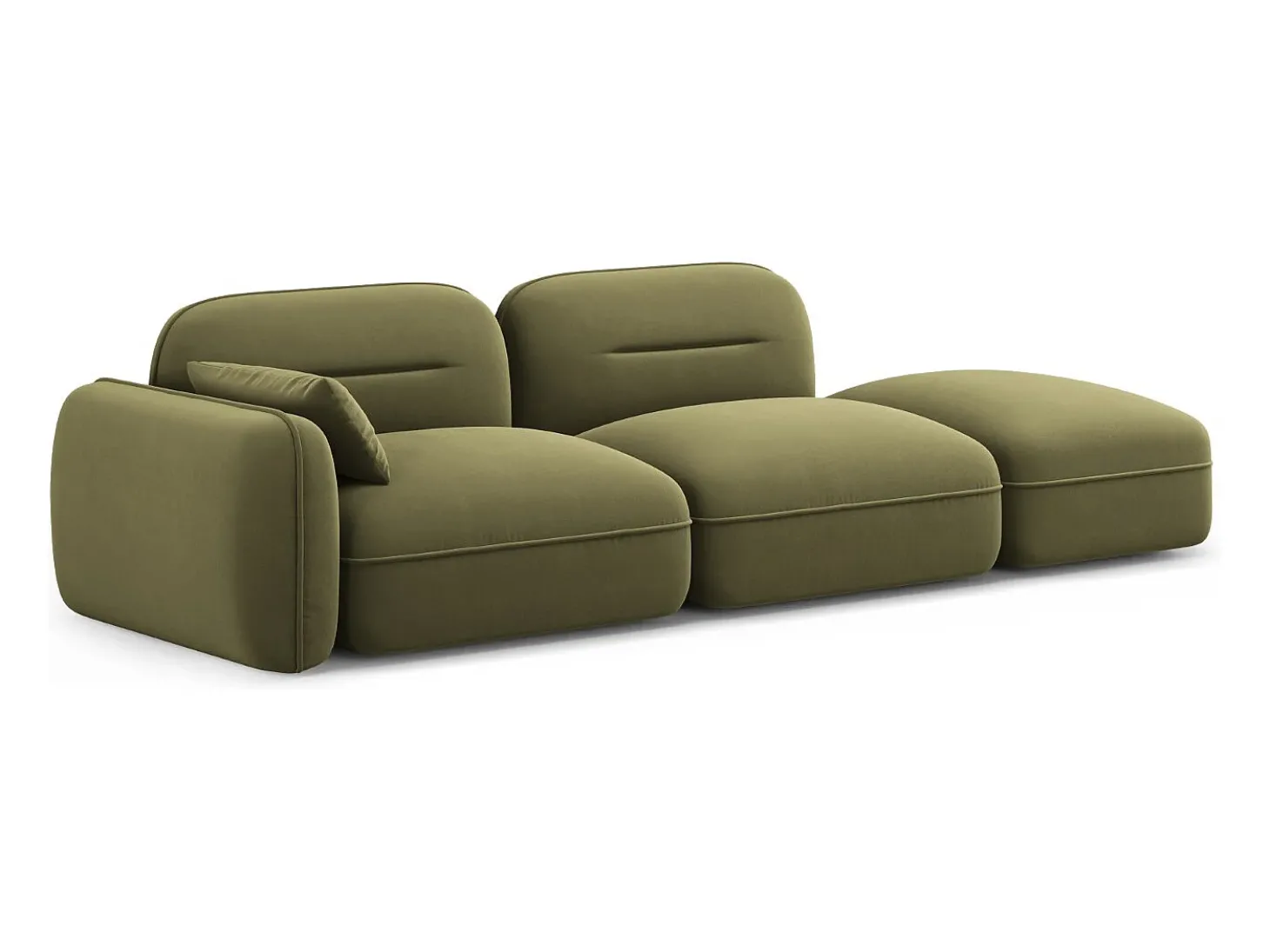 Cosmopolitan Design - Sofá modular direito "Sydney" 3 lugares em veludo verde claro - 295x90x70cm