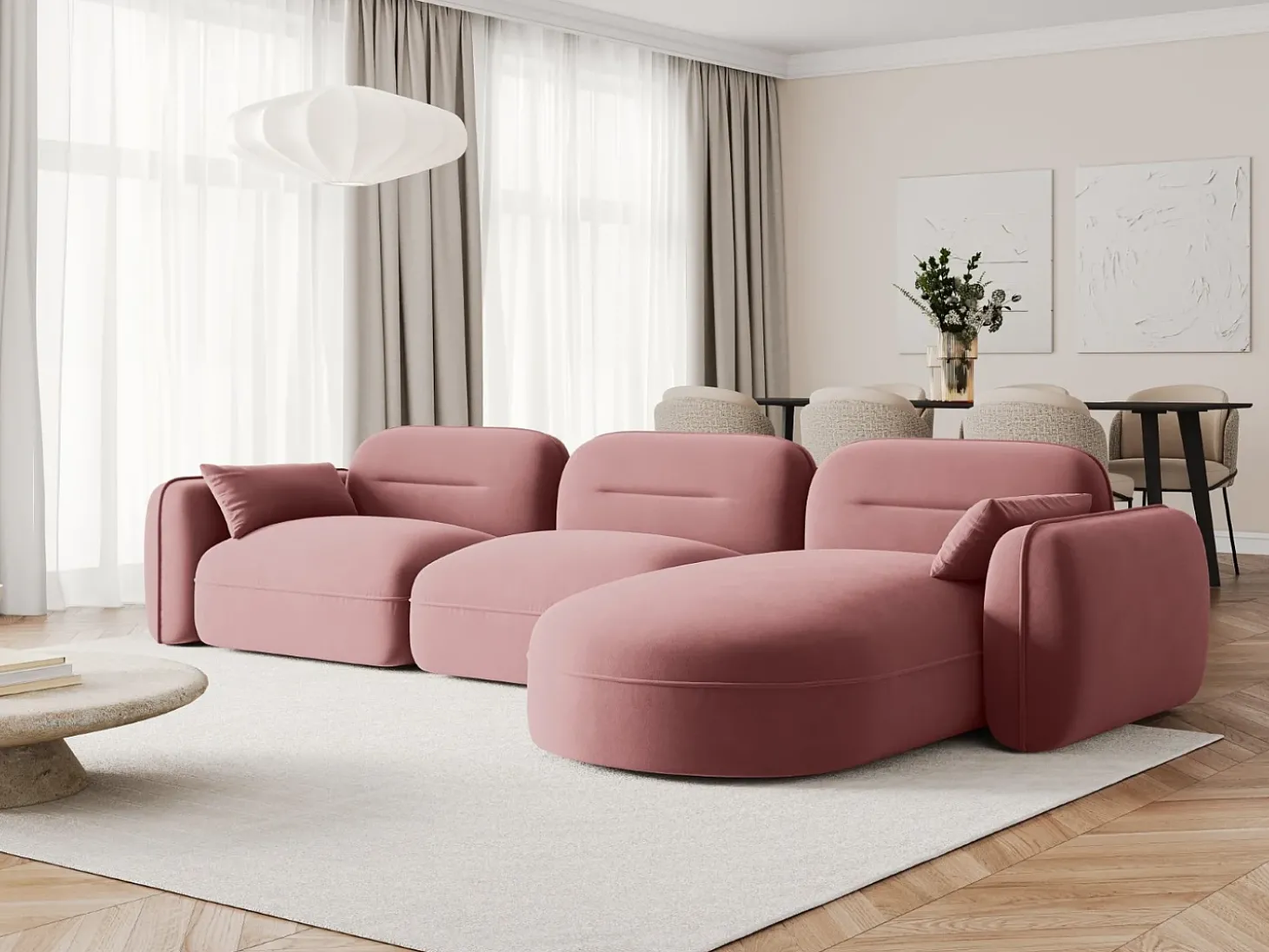 Cosmopolitan Design - Sofá modular de canto direito "Sydney" 4 lugares em veludo salmão - 320x165x70cm