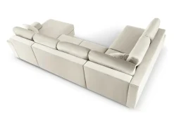 Cosmopolitan Design - Sofá panorâmico convertível esquerdo com caixa de arrumação "Kyoto" 7 lugares em veludo bege claro - 313x194x88cm