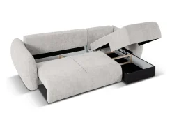 Cosmopolitan Design - Sofá convertível de canto direito com caixa de arrumação "Matera" 4 lugares em tecido chenille cinza claro - 253x173x86cm