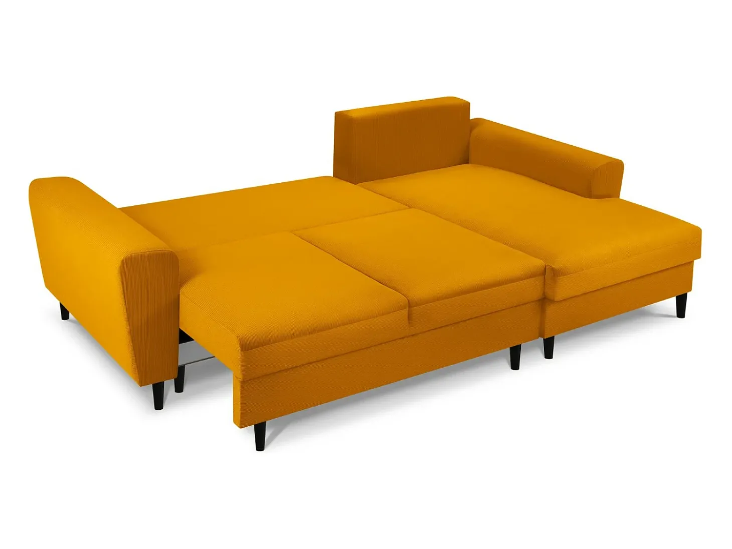 Cosmopolitan Design - Sofá convertível de canto direito com caixa de arrumação "Kyoto" 4 lugares em veludo cotelê amarelo - 241x145x88cm