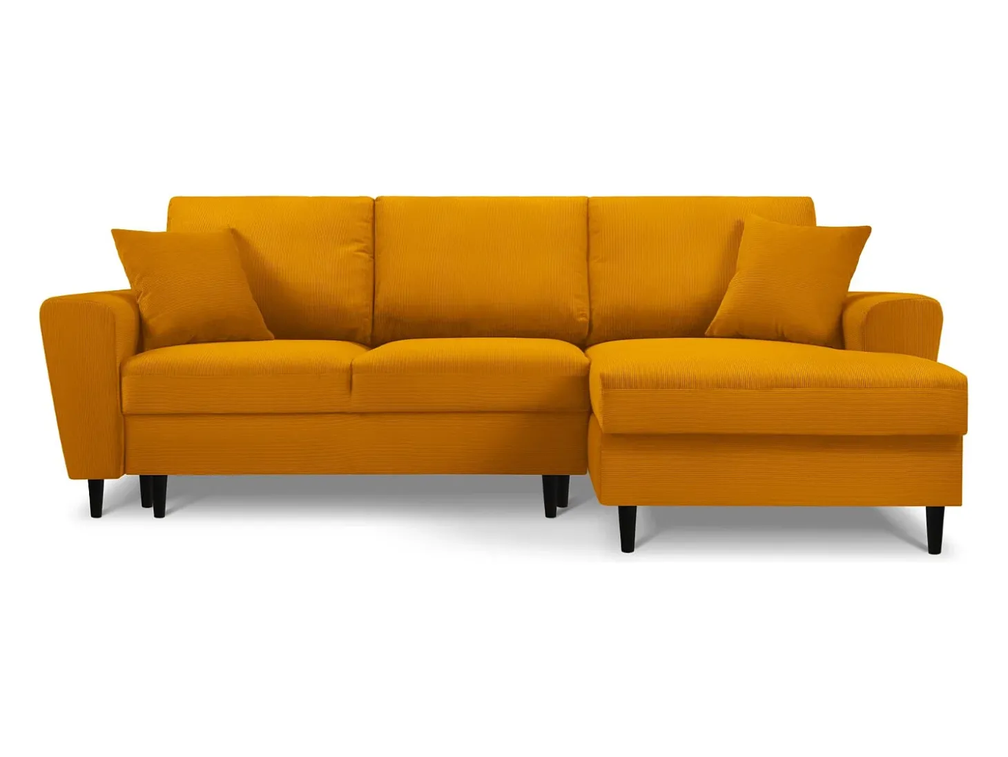 Cosmopolitan Design - Sofá convertível de canto direito com caixa de arrumação "Kyoto" 4 lugares em veludo cotelê amarelo - 241x145x88cm