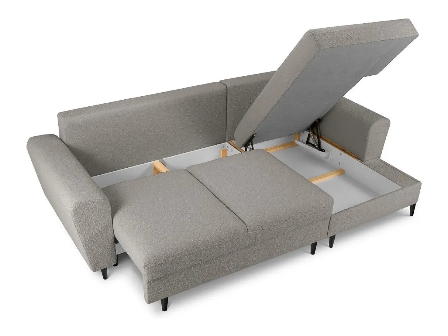 Cosmopolitan Design - Sofá convertível de canto direito com caixa de arrumação "Kyoto" 4 lugares em tecido bouclé cinza - 241x145x88cm