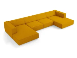 Cosmopolitan Design - Sofá panorâmico "Arendal" 6 lugares em tecido chenille com efeito canelado mostarda - 364x166x70cm
