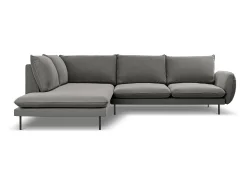 Cosmopolitan Design - Sofá de canto esquerdo "Vienna" 6 lugares em veludo cinza claro - 275x185x95cm