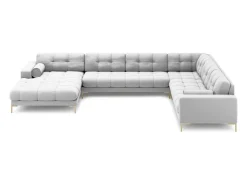 Cosmopolitan Design - Sofá de canto direito panorâmico "Bali" 7 lugares em tecido estrutural cinza claro - 327x256x75cm