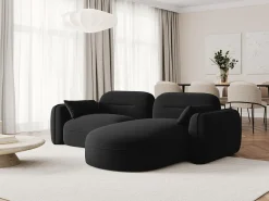Cosmopolitan Design - Sofá modular de canto direito "Sydney" 3 lugares em veludo preto - 230x165x70cm