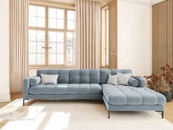 Cosmopolitan Design - Sofá de canto direito "Bali" 5 lugares em veludo azul claro - 293x185x75cm