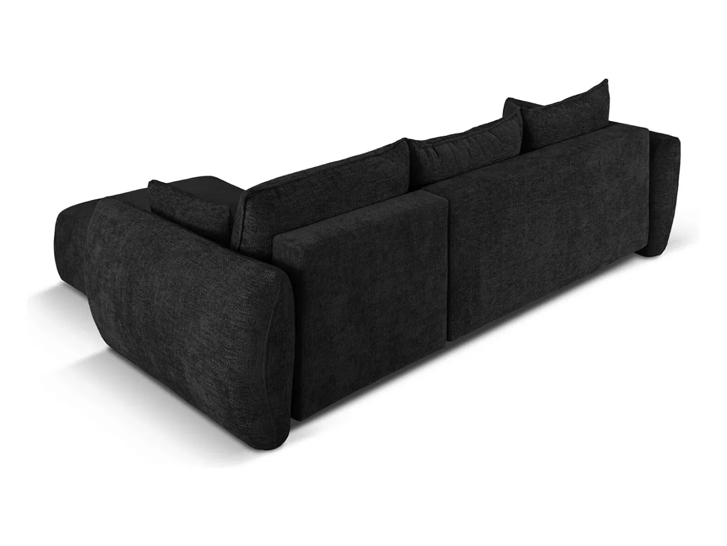 Cosmopolitan Design - Sofá convertível de canto direito com caixa de arrumação "Matera" 4 lugares em tecido chenille preto - 253x173x86cm