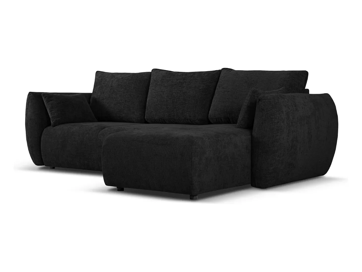 Cosmopolitan Design - Sofá convertível de canto direito com caixa de arrumação "Matera" 4 lugares em tecido chenille preto - 253x173x86cm
