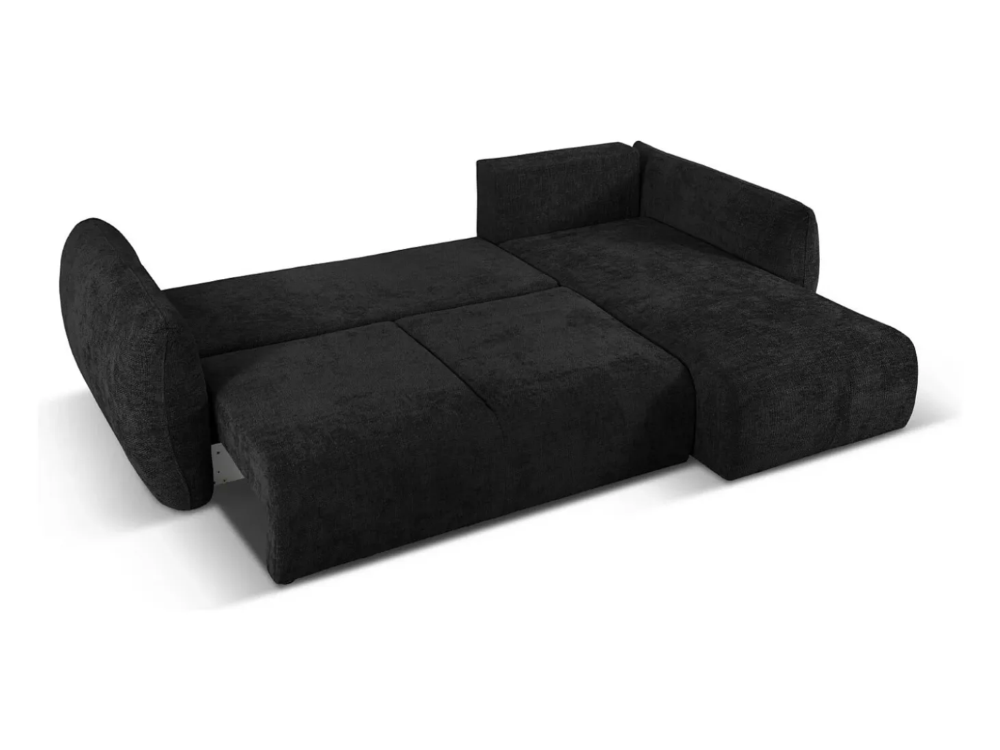 Cosmopolitan Design - Sofá convertível de canto direito com caixa de arrumação "Matera" 4 lugares em tecido chenille preto - 253x173x86cm