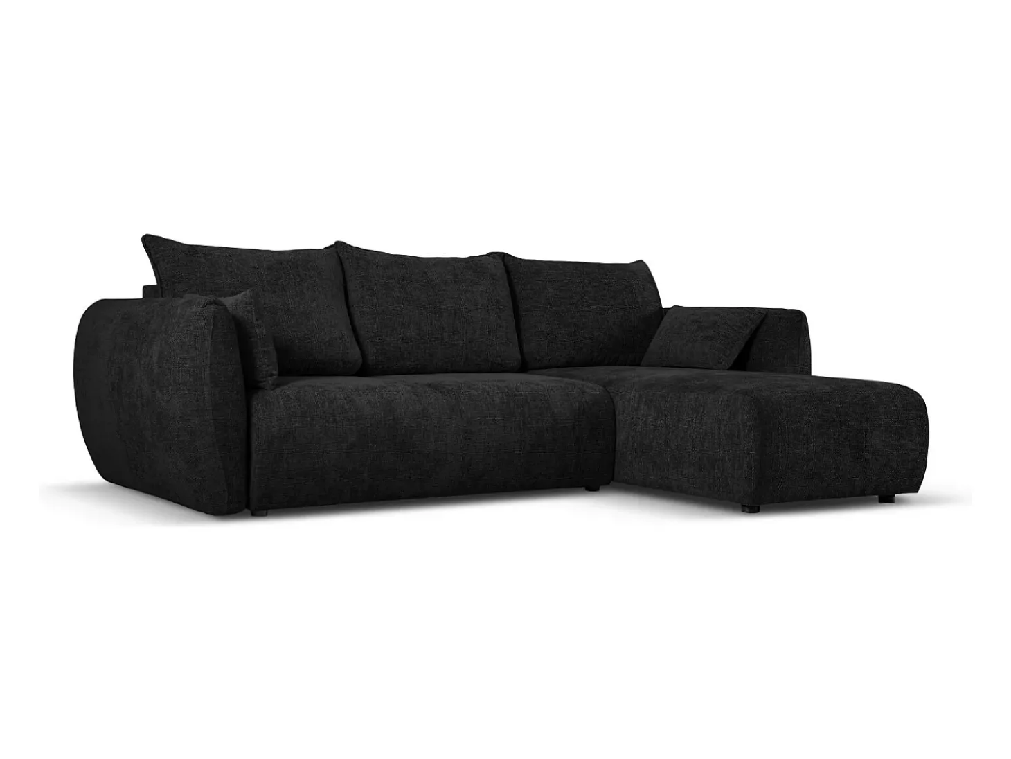 Cosmopolitan Design - Sofá convertível de canto direito com caixa de arrumação "Matera" 4 lugares em tecido chenille preto - 253x173x86cm