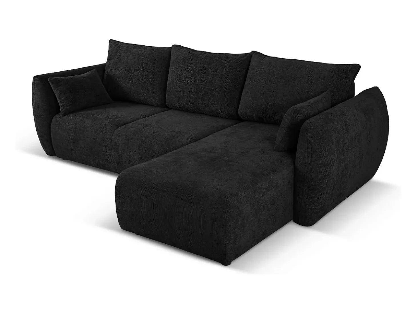 Cosmopolitan Design - Sofá convertível de canto direito com caixa de arrumação "Matera" 4 lugares em tecido chenille preto - 253x173x86cm
