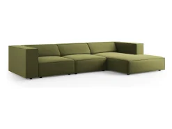 Cosmopolitan Design - Sofá de canto direito "Arendal" 4 lugares em veludo verde claro - 284x166x70cm