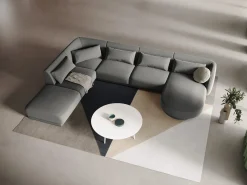 Cosmopolitan Design - Sofá de canto panorâmico à esquerda "Tulum" 6 lugares em veludo cinza claro - 330x255x70cm