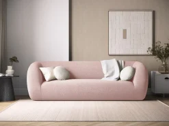 Cosmopolitan Design - Sofá "Essen" 3 lugares em tecido bouclé rosa pálido - 230x95x86cm