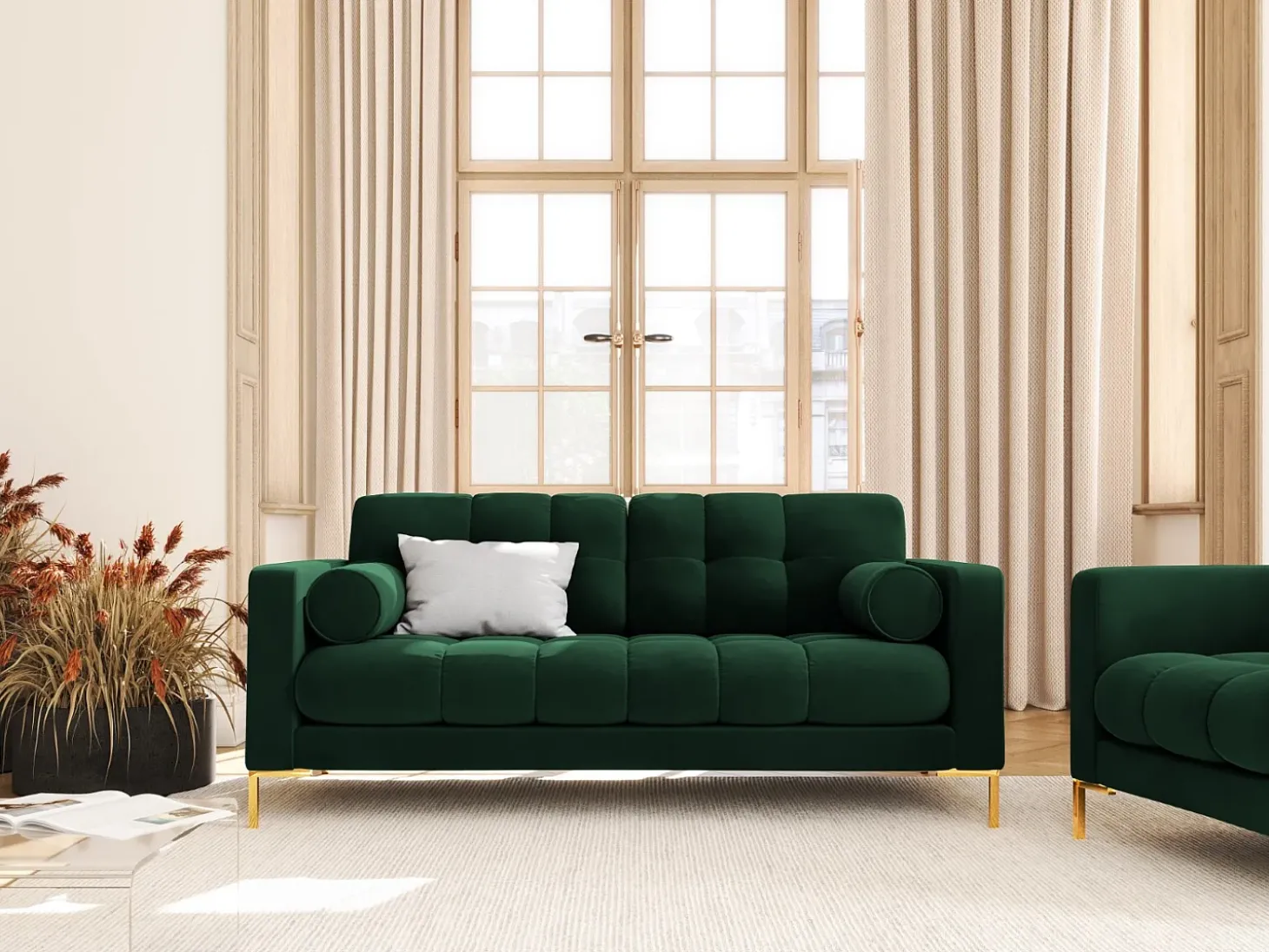 Cosmopolitan Design - Sofá "Bali" 2 lugares em veludo verde garrafa - 152x92x75cm