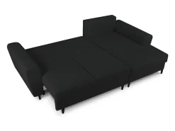 Cosmopolitan Design - Sofá convertível de canto direito com caixa de arrumação "Kyoto" 4 lugares em tecido bouclé preto - 241x145x88cm