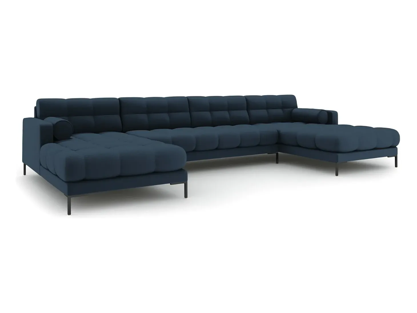Cosmopolitan Design - Sofá panorâmico "Bali" 7 lugares em tecido estrutural azul - 383x185x75cm